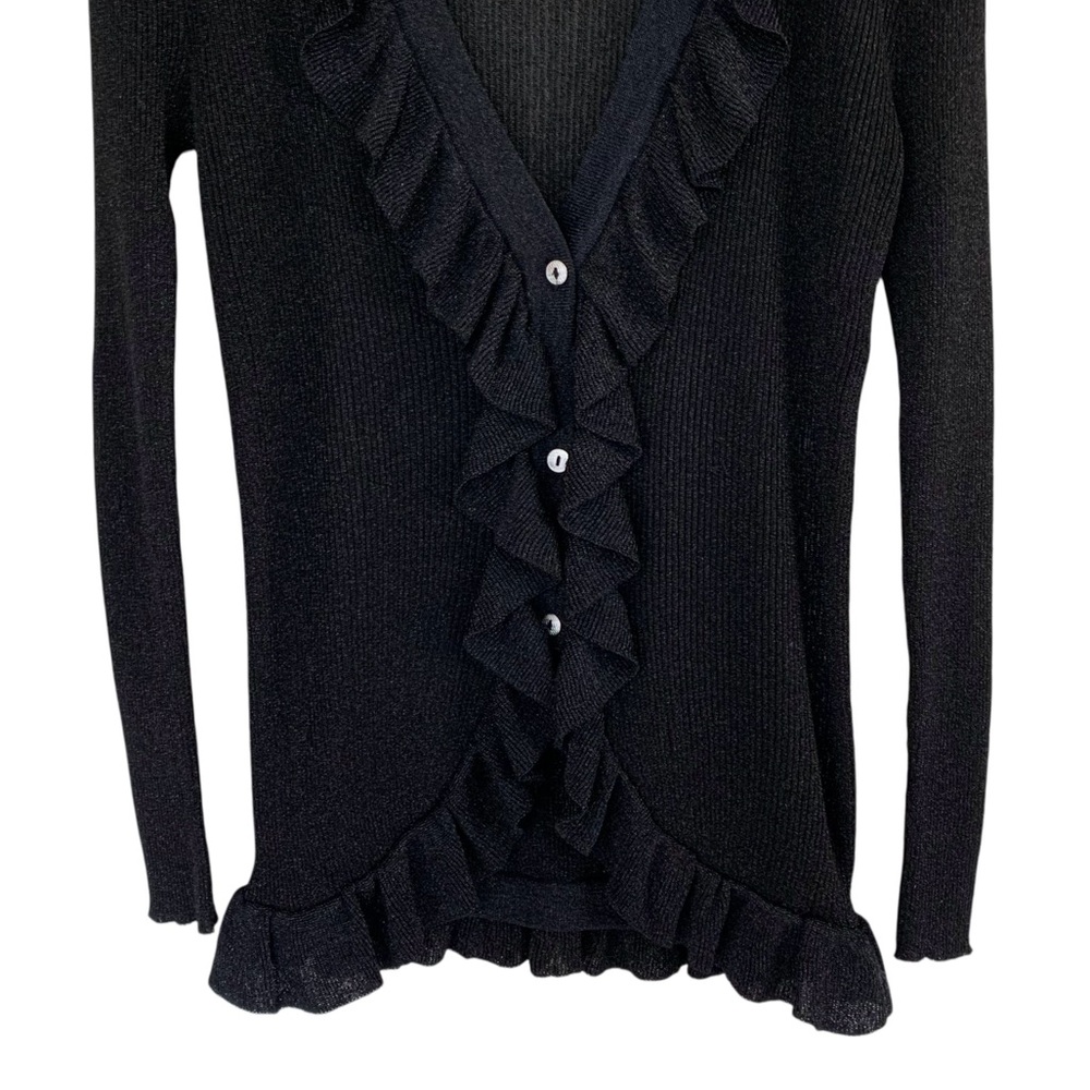Vintage Yves Saint Laurent Black Metallic Ruffled Lapel Cardigan- Rare Find - Picture 5 of 11